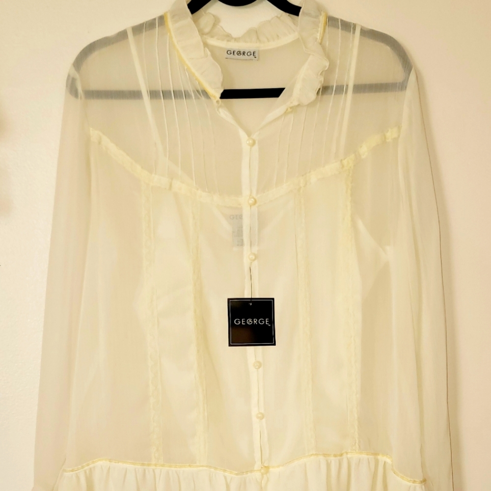 Long sleeve sheer pintuck style blouse w/cami Ivory George XL (16-18) TAGS ON